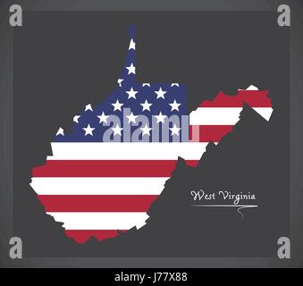 Karte von West Virginia mit amerikanischen Nationalflagge illustration Stock Vektor
