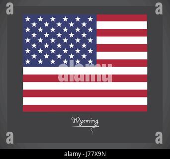Wyoming-Karte mit amerikanischen Nationalflagge illustration Stock Vektor