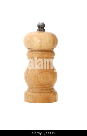 Vintage Holz Pfeffermühle auf weißem Hintergrund. Isoliert mit Beschneidungspfad Stockfoto