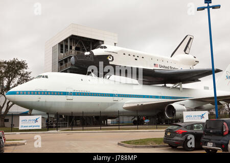 Space Shuttle Unabhängigkeit sitzt auf einer Boeing 747 am NASA Johnson Space Center in Houston, Texas. Stockfoto