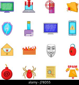 Computer Security-Symbole im Cartoon-Stil festgelegt. Cyber-Virus set Sammlung Vektor-illustration Stock Vektor