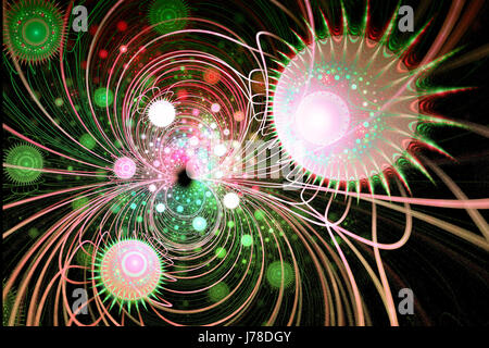Fraktal-Bild auf einem dunklen Hintergrund bunte Linien, kunstvoll in ein schönes Muster gewebt. Stockfoto