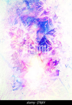 Göttin Frau und Schmetterling im kosmischen Raum. Kosmischen Raum Hintergrund. Kontakt mit den Augen. Marmor-Effekt. Stockfoto