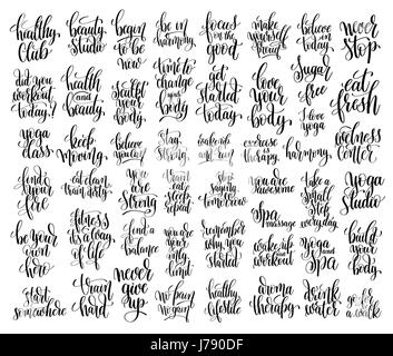 Satz von 50 Hand Schriftzug Inschriften über fitness Stock Vektor