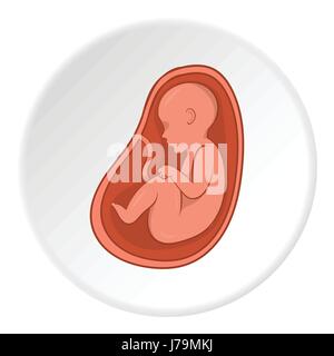 Embryo im Bauch-Symbol im Cartoon-Stil auf weißen Kreis Hintergrund isoliert. Schwangerschaft-Symbol-Vektor-illustration Stock Vektor