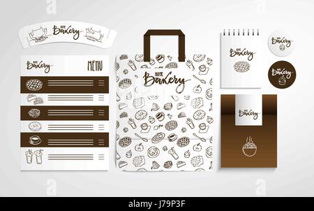 Hausbäckerei Identitätsdesign mit Essen Muster, Vektor-Illustration. Stock Vektor