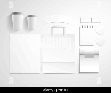 Leere Mock-up Corporate-Design-Vektor-Illustration. Leere Vorlagen Tassen, Taschen, Businescard und notebook Stock Vektor