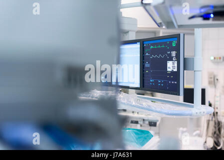 Anästhesie-Monitor im Katheter-Labor Stockfoto