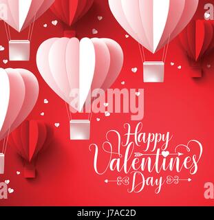 Valentinstag Grüße mit Papier schneiden Herz Form Ballons fliegen und Elemente in rotem Herzen. Vektor-illustration Stock Vektor