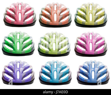 Sorten-Farbe des Fahrrad-Schutzhelm isoliert auf weißem Hintergrund Stockfoto