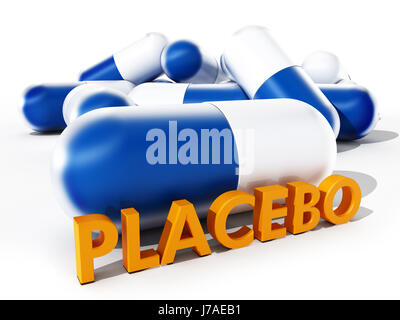 Placebopille isoliert auf weißem Hintergrund. 3D Illustration. Stockfoto