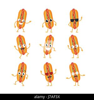 Hot-Dog - Vektor-Set von Maskottchen Illustrationen. Stock Vektor