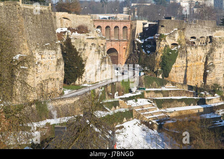 Garten Stein Festung Gärten Luxemburg Stadt Garten Winter Felsenfestung Stockfoto