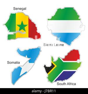 Afrika-Flag Süd-Senegal-Somalia map Atlas der Welt isoliert Währung Stockfoto