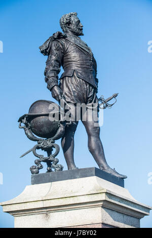 Statue von Sir Francis Drake auf Plymouth Hacke, England Stockfoto