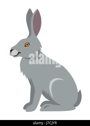 Niedliche Cartoon Vektorgrafik wilde Hase lächelnd. Zoo-Tier-Symbol. Graue Erwachsenen Säugetier sitzen. Isoliert auf weiss. Wald Fauna kindlichen Charakter. Si Stock Vektor