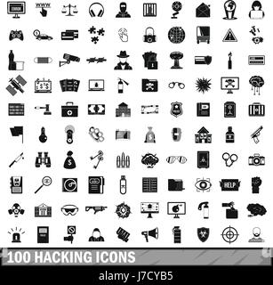 100 Icons Set, einfachen Stil hacking Stock Vektor