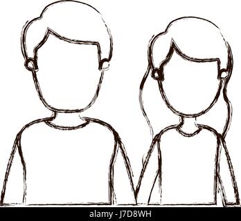 verschwommene dicken Silhouette Karikatur gesichtslosen halben Körper paar Frau mit lange lockigem Haar und Mann Stock Vektor