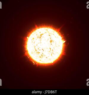 Realistische 3D Sonne brennen, Blitze, Blendung, flare, Funken, Flammen, Hitze und Feuer Strahlen. Orange, heiß, kosmische roten Planeten auf einem schwarzen Hintergrund-Vektor-illustration Stock Vektor