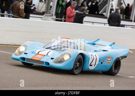 1970-Porsche 917K Gruppe 5 Auto bei Goodwood GRRC 74. Mitgliederversammlung, Sussex, UK. Stockfoto