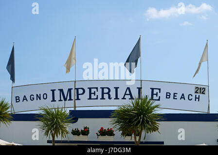 Bagno Imperiale Beach, einem der Privatstrände in Cervia, Emilia Romagna, Italien Stockfoto