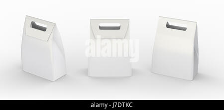White Paper Bag gefaltete Paket mit Griff, Clipping-Pfad enthalten, Vorlage für Ihr Design oder Grafik Stockfoto