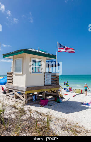 Bademeister Stand am Lido Strand am Golf von Mexiko auf Lido Key in Florida Saraspta Stockfoto