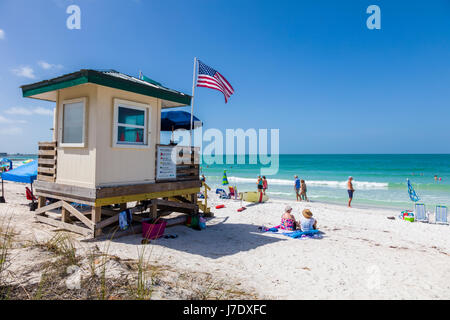 Bademeister Stand am Lido Strand am Golf von Mexiko auf Lido Key in Florida Saraspta Stockfoto