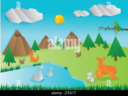 Origami Papier wilde Tiere, Vektor-Illustration. Stock Vektor