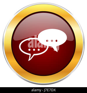 Forum rot Web-Symbol mit goldenen Rahmen isoliert auf weißem Hintergrund. Runde glänzende Knopf. Stockfoto
