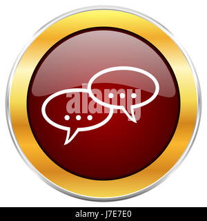 Forum rot Web-Symbol mit goldenen Rahmen isoliert auf weißem Hintergrund. Runde glänzende Knopf. Stockfoto