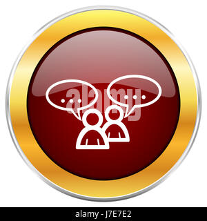 Forum rot Web-Symbol mit goldenen Rahmen isoliert auf weißem Hintergrund. Runde glänzende Knopf. Stockfoto