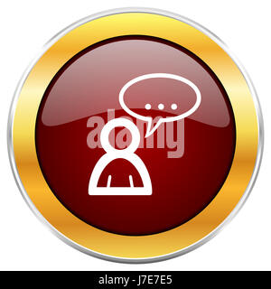 Forum rot Web-Symbol mit goldenen Rahmen isoliert auf weißem Hintergrund. Runde glänzende Knopf. Stockfoto
