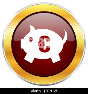 Sparschwein rot Web-Symbol mit goldenen Rahmen isoliert auf weißem Hintergrund. Runde glänzende Knopf. Stockfoto