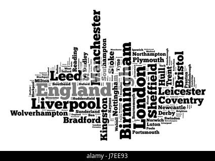 Ortschaften in England Word Cloud-Konzept Stockfoto