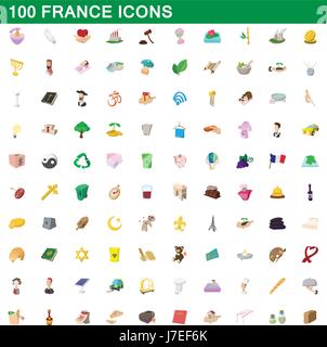 100 Frankreich Icons set, cartoon-Stil Stock Vektor