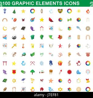 100 Grafikelemente Icons set, cartoon-Stil Stock Vektor