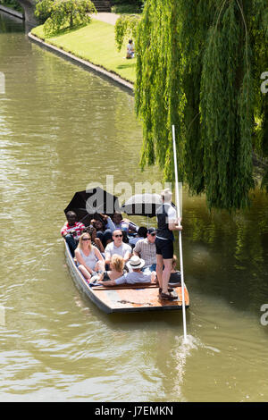 Cambridge, UK. 24. Mai 2017. Touristen genießen Stechkahn fahren auf dem Fluss Cam im heißen, sonnigen Wetter. Die Temperaturen erreichten 24,5 Grad Celsius und die Wettervorhersage ist für noch wärmeres Wetter im Osten Englands für das bevorstehende Wochenende und Feiertagen. Bildnachweis: Julian Eales/Alamy Live-Nachrichten Stockfoto