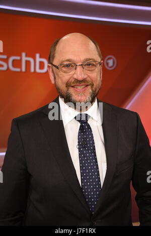 Köln, Deutschland. 24. Mai 2017. Deutscher Politiker, Vorsitzender der Sozialdemokratischen Partei Deutschlands und Kandidat für das Amt des Kanzlers Martin Schulz ist Gast bei der ARD-Talkshow "Maischberger" in Köln, Deutschland, 24. Mai 2017. · KEIN DRAHT-SERVICE · Foto: Horst Galuschka/Dpa/Alamy Live-Nachrichten Stockfoto