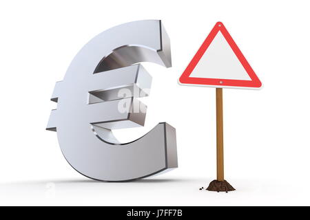 Zeichen signalisieren Währung Verkehr Transport Euro metallischen dreieckigen Piktogramm Stockfoto