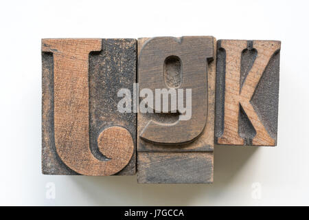 Alten Buchdruck Blöcke isoliert auf weißem Hintergrund Stockfoto