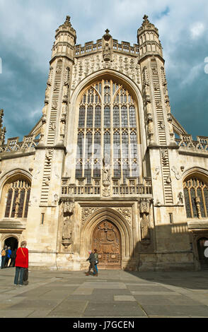 Portal Bath Abbey, Abteikirche Bath, Somerset County, England, Vereinigtes Königreich Stockfoto