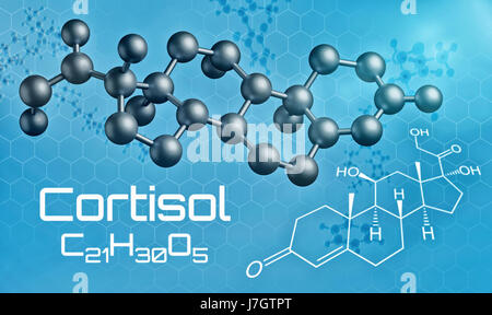 Dreidimensionale molekulares Modell des Cortisol - 3d render Stockfoto