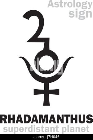 Astrologie-Alphabet: RHADAMANTHUS, superdistant Planeten-Plutino (neben Pluto). Hieroglyphen Charakter Zeichen (einzelnes Symbol). Stock Vektor