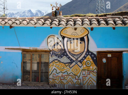 Peruanische Wandbild in Ollantaytambo, peru Stockfoto