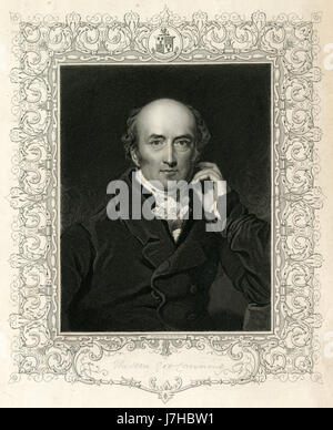 Antike 1836 Gravur, George Canning. George Canning (1770-1827) war ein britischer Staatsmann und Tory Politiker, der in verschiedene Führungspositionen Kabinett unter zahlreiche Ministerpräsidenten vor sich selbst, die für die letzten vier Monate seines Lebens als Premierminister diente. QUELLE: ORIGINAL GRAVUR. Stockfoto