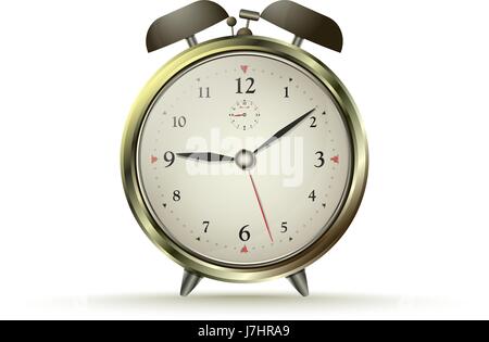 Goldene Wecker. Realistische 3D Vektor-Illustration isoliert auf weiss. Time-Management-Symbol. Stock Vektor