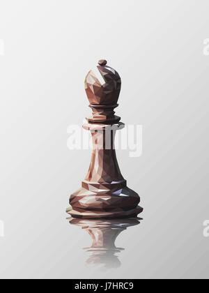 Low-Poly 3D-Design von Bischof Schachfigur. Vektor-Triangulation mit Reflexion. Stock Vektor