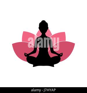 Yoga-Frauen-Silhouette, rosa Lotus Blume Logo Design-Vorlage Stock Vektor