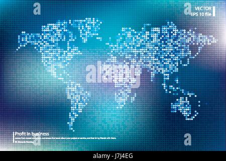Welt Karte Vektor-Illustration punktiert. Business-Konzept über globale Kartenelemente Welt. Blau-Technologie Farben Stock Vektor
